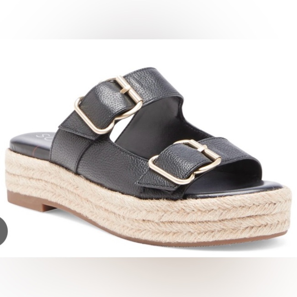 NEW without box. Sole Society Vanyah slide on espadrilles. Black leather.